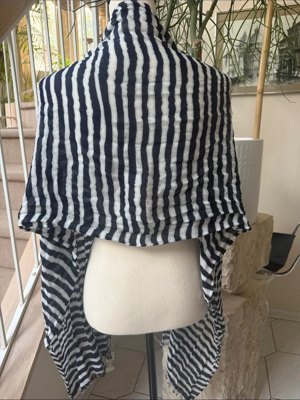 Charlie Paige Black and White Striped Lightweight Scarf Wrap